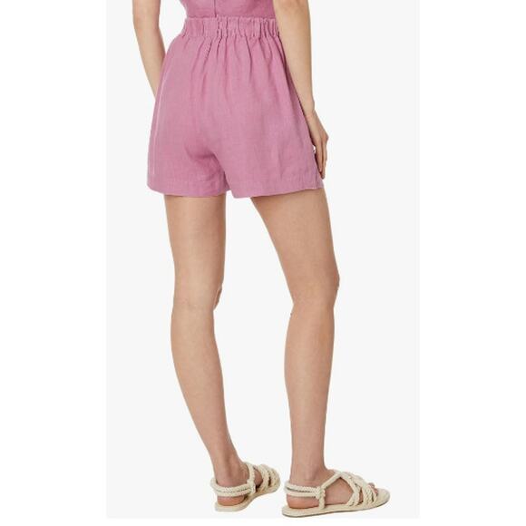 Madewell Pink Linen High Waisted Shorts Flat Front Stretch Pull on Women's M - Picture 2 of 8